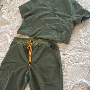 Figs Olive Green V-Neck Scrub Top